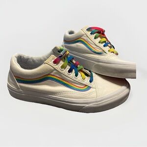 Vans Old Skool Pride White Rainbow Sneakers No Tie Laces Mens 4 Womens 5.5 Shoes